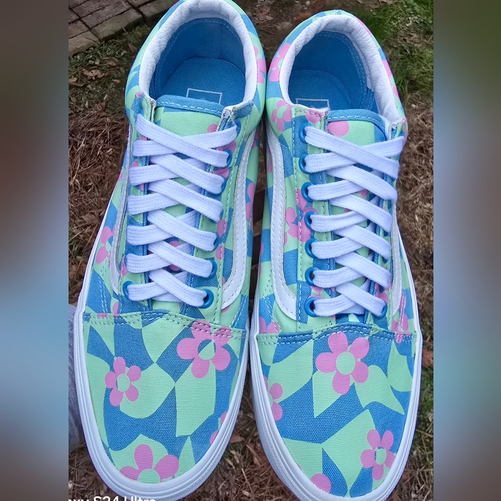 Unisex Sz 7.5 Men's/9.0 Women's VANS OLD SKOOL STACKED CHECKERED FLORAL Platform - Picture 2 of 7